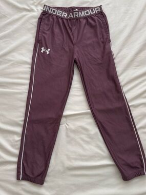 Under Armour Maroon Kids Athletic Track Pants with White Trim